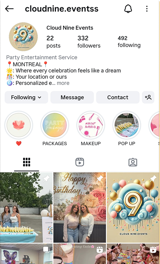 Instagram account of Cloud Nine Events.