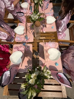 Image of the table setup for the makeup tutorial package.